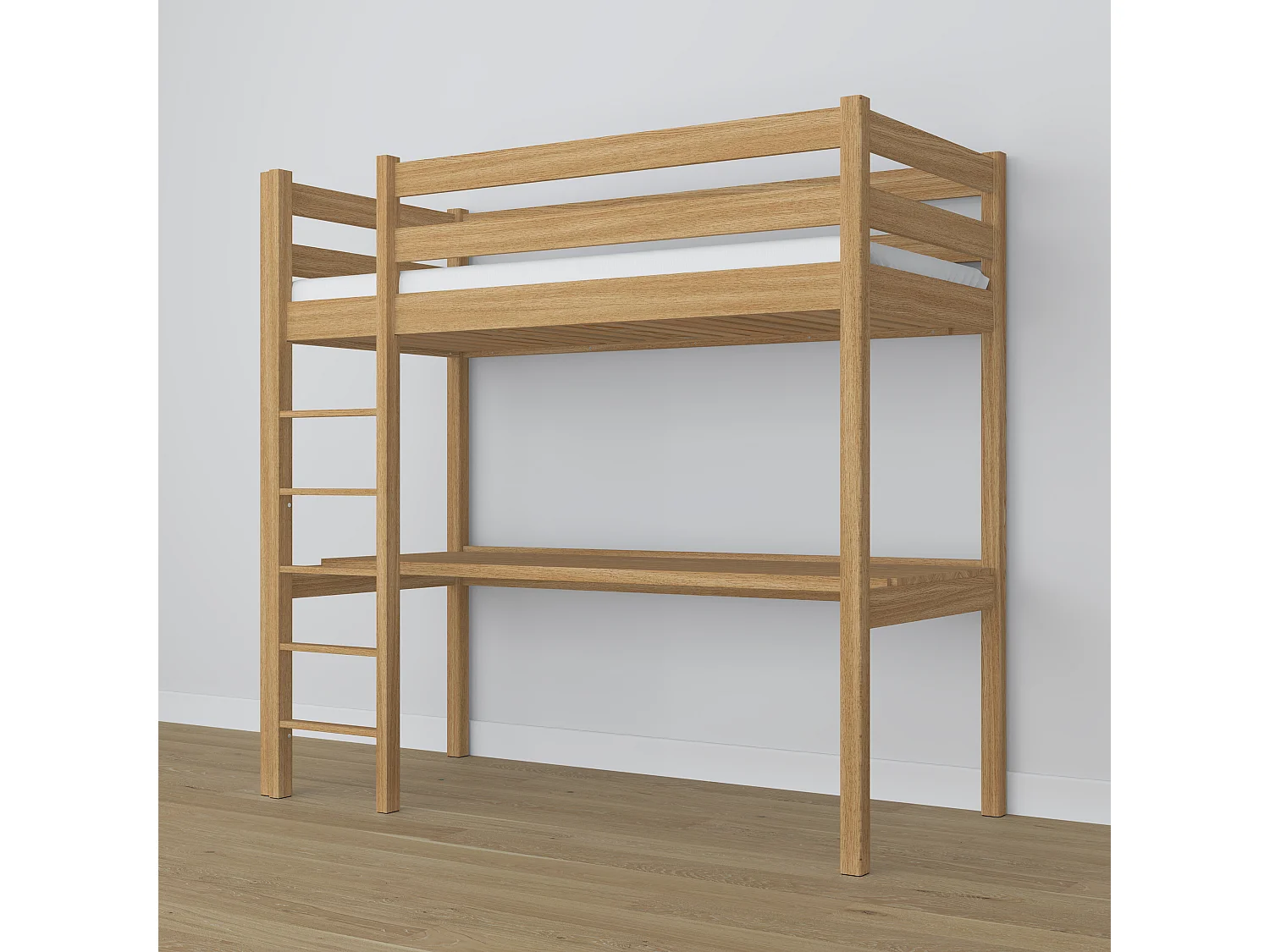 Lit mezzanine en chêne - avec bureau N05 Chêne Naturel 100x200