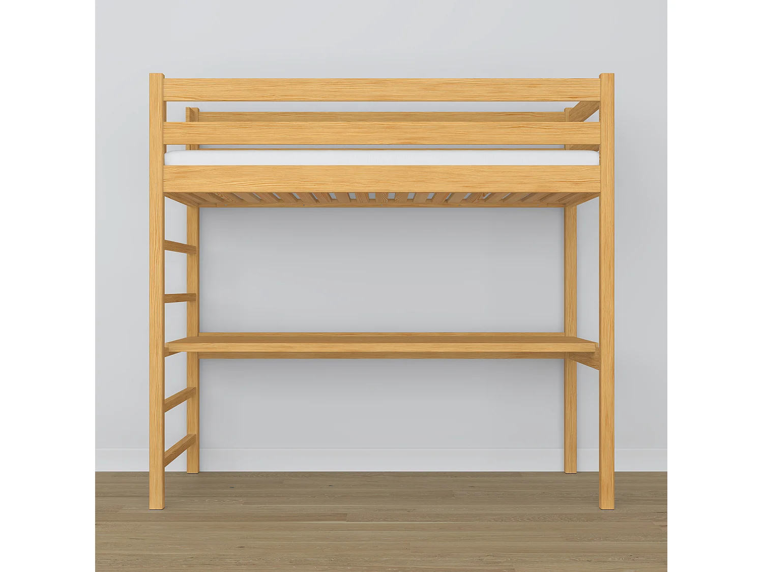 Lit mezzanine en bois - avec bureau N01 Pin Naturel 80x190
