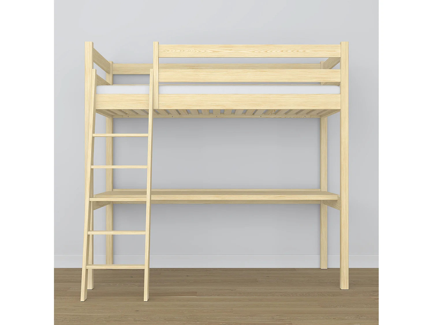 Lit mezzanine en bois - avec bureau N03 Pin Clair 120x180