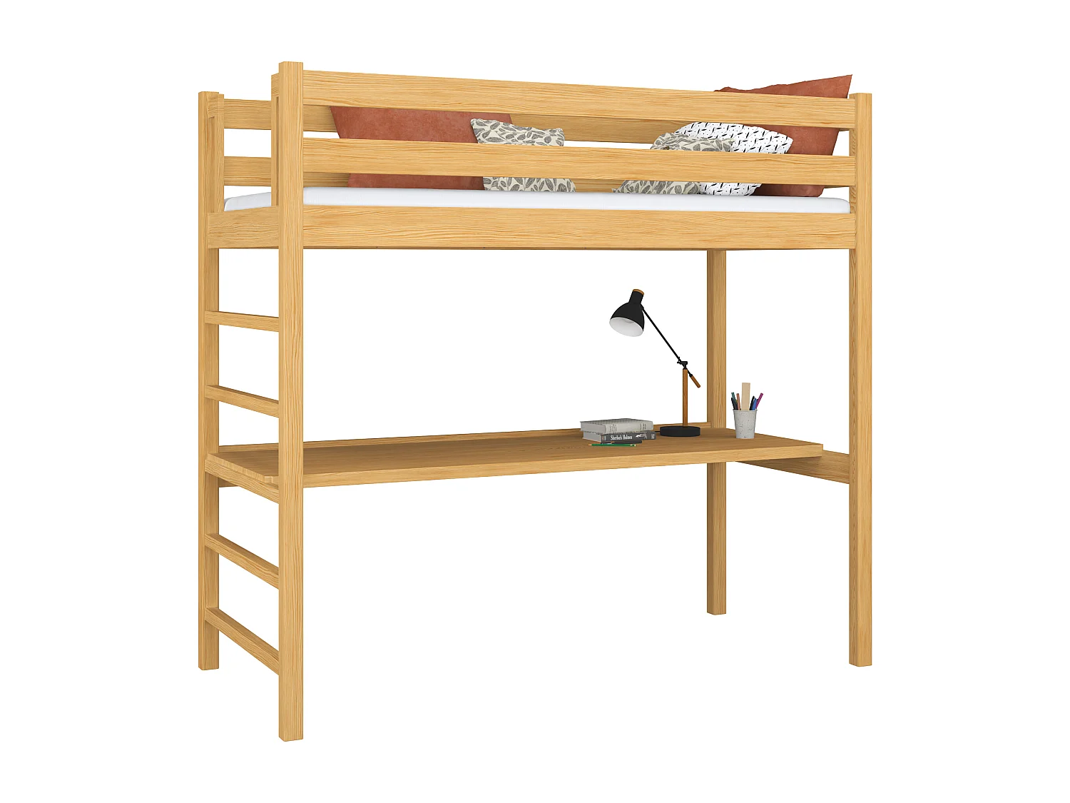 Lit mezzanine en bois - avec bureau N01 Pin Naturel 120x180