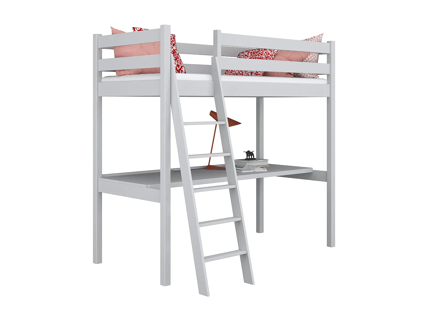 Lit mezzanine en bois - avec bureau N03 Gris 100x180