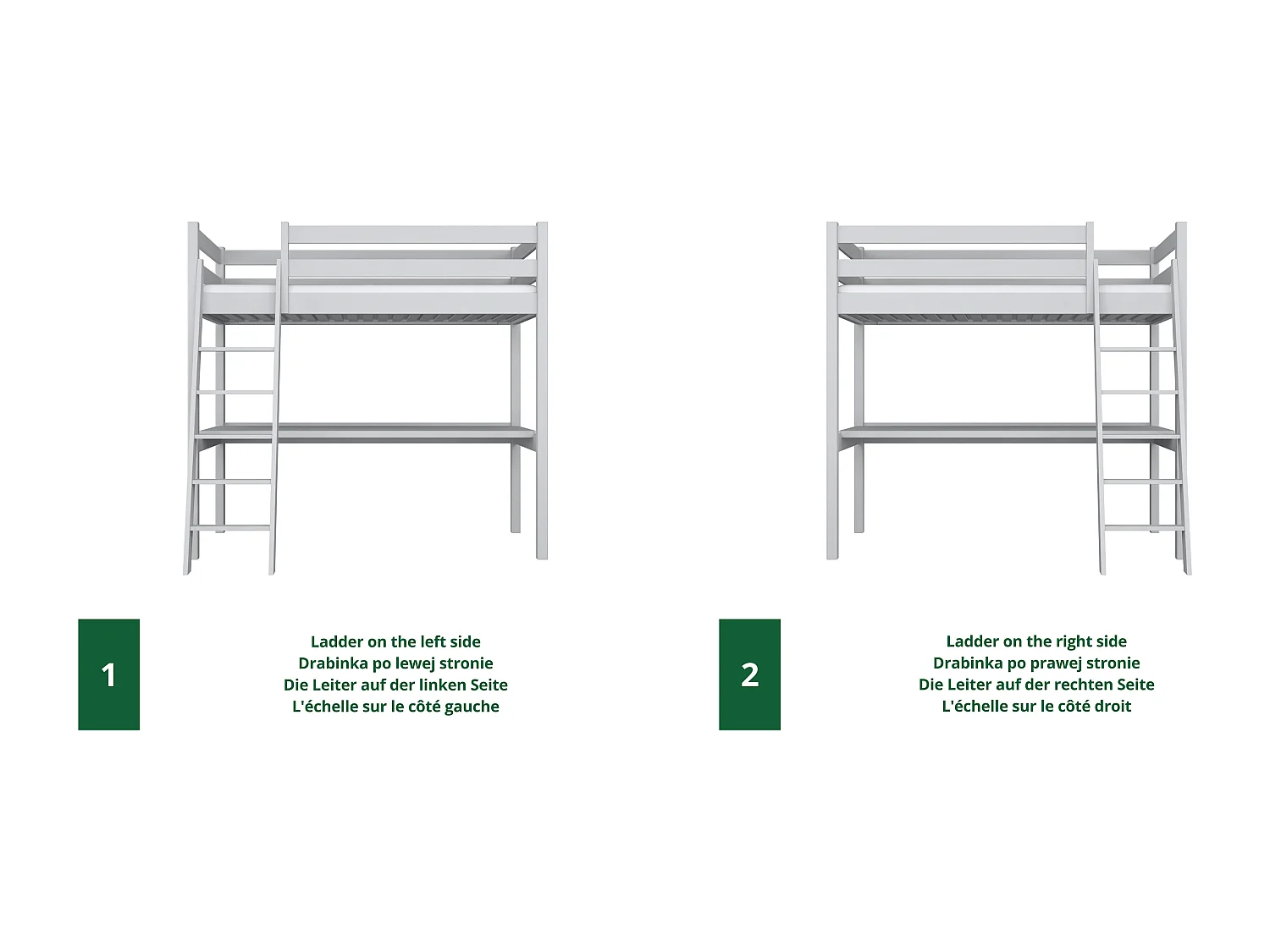 Lit mezzanine en bois - avec bureau N03 Gris 100x180
