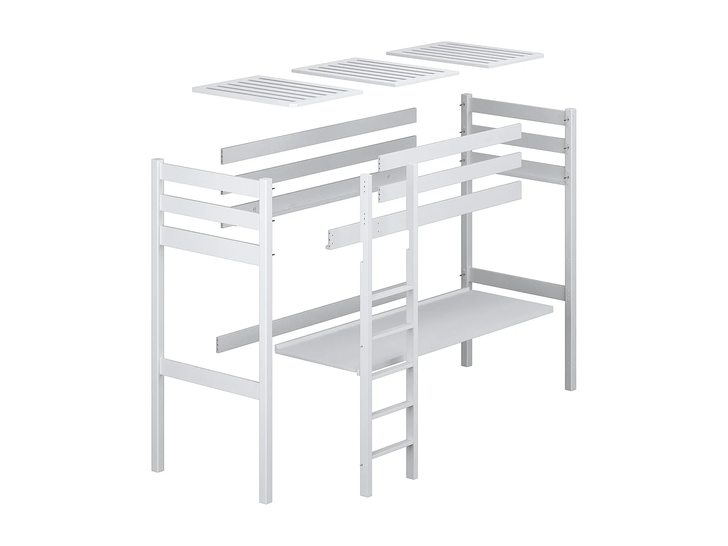 Lit mezzanine en bois - avec bureau N05 Gris 90x180