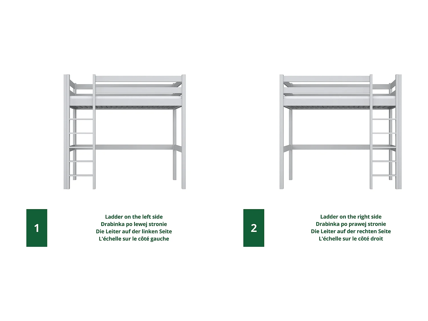 Lit mezzanine en bois N05 Gris 90x190