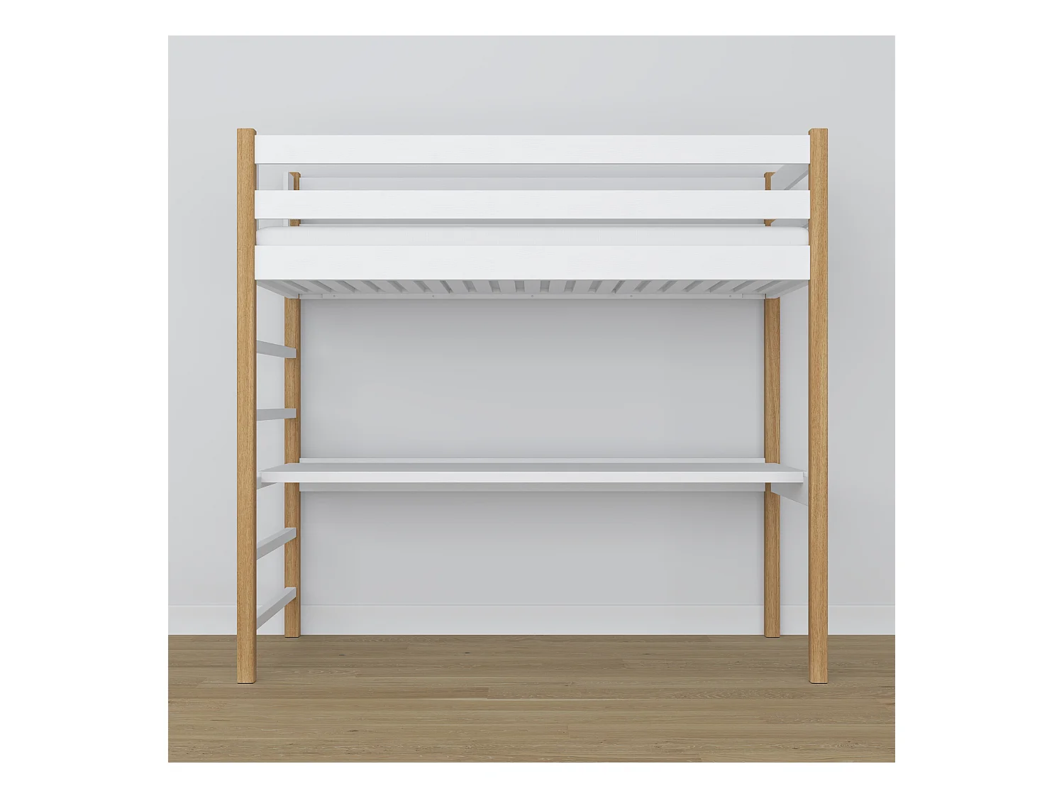Lit mezzanine en bois - avec bureau N01 Blanc / Chêne Naturel 100x190