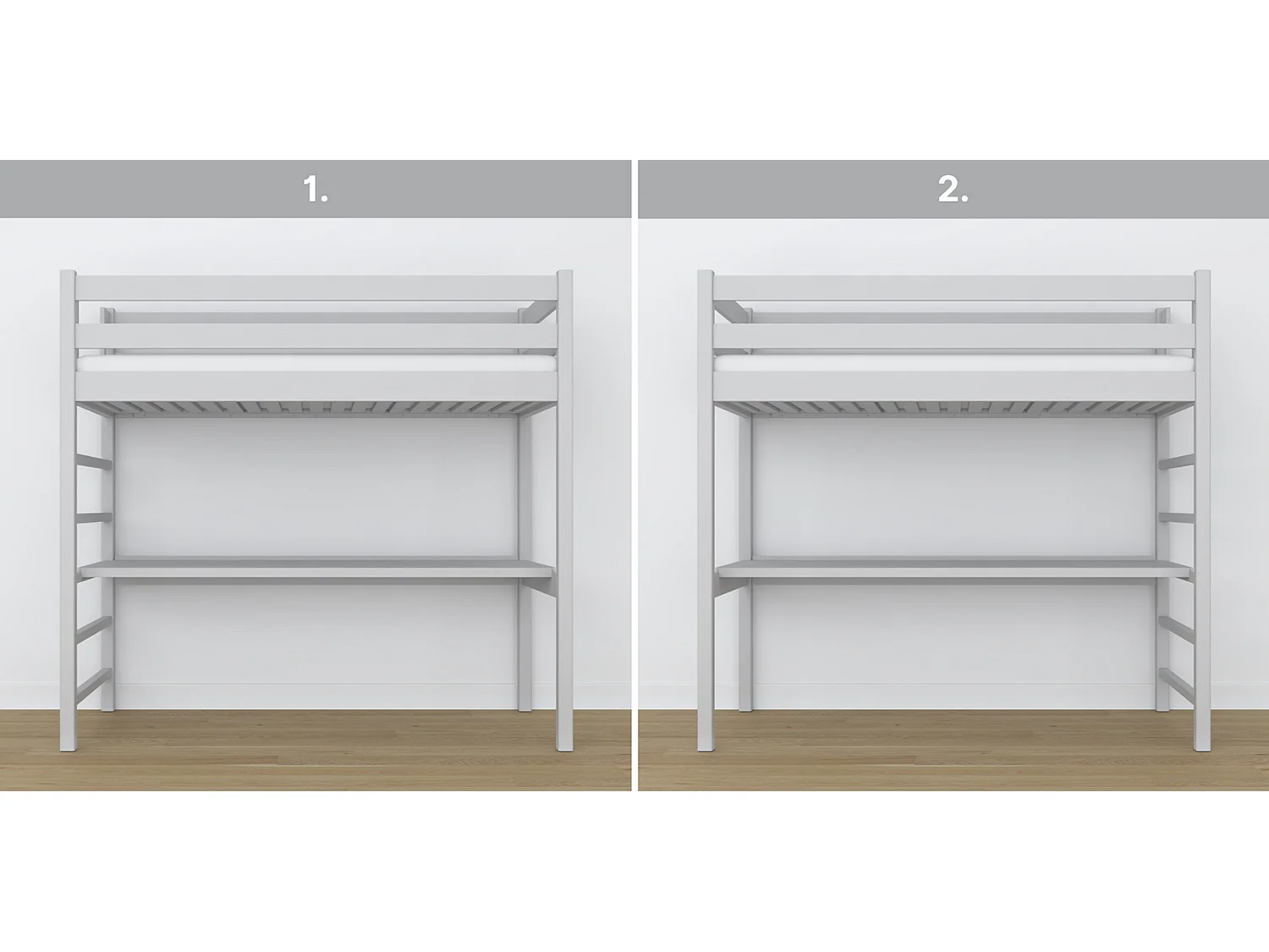 Lit mezzanine en bois - avec bureau N01 Gris 100x180