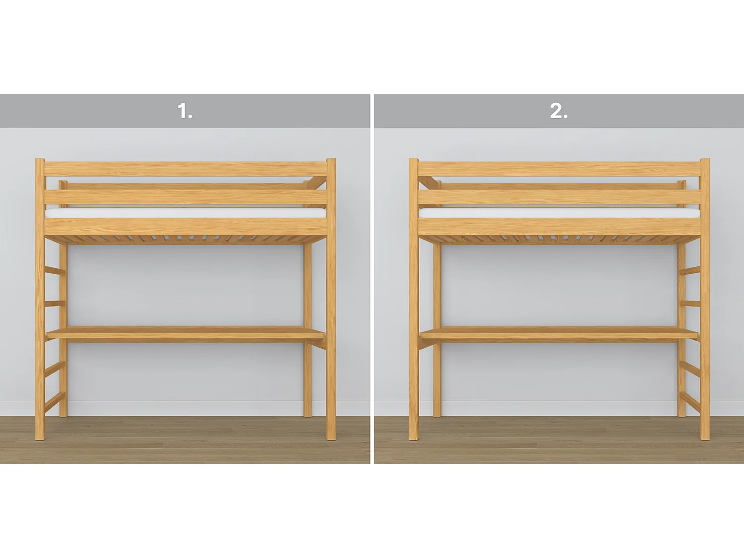 Lit mezzanine en bois - avec bureau N01 Pin Naturel 100x180