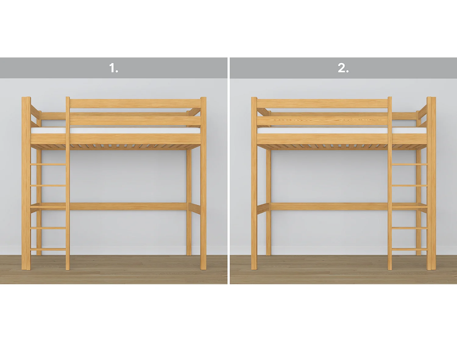 Lit mezzanine en bois N05 Pin Naturel 120x180