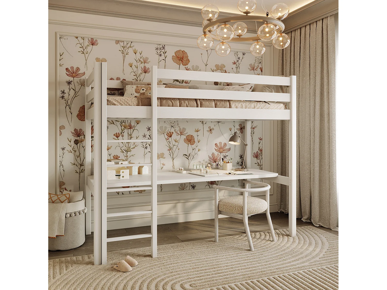 HOCHBETT N05 mit Schreibtisch Weiß 80x180