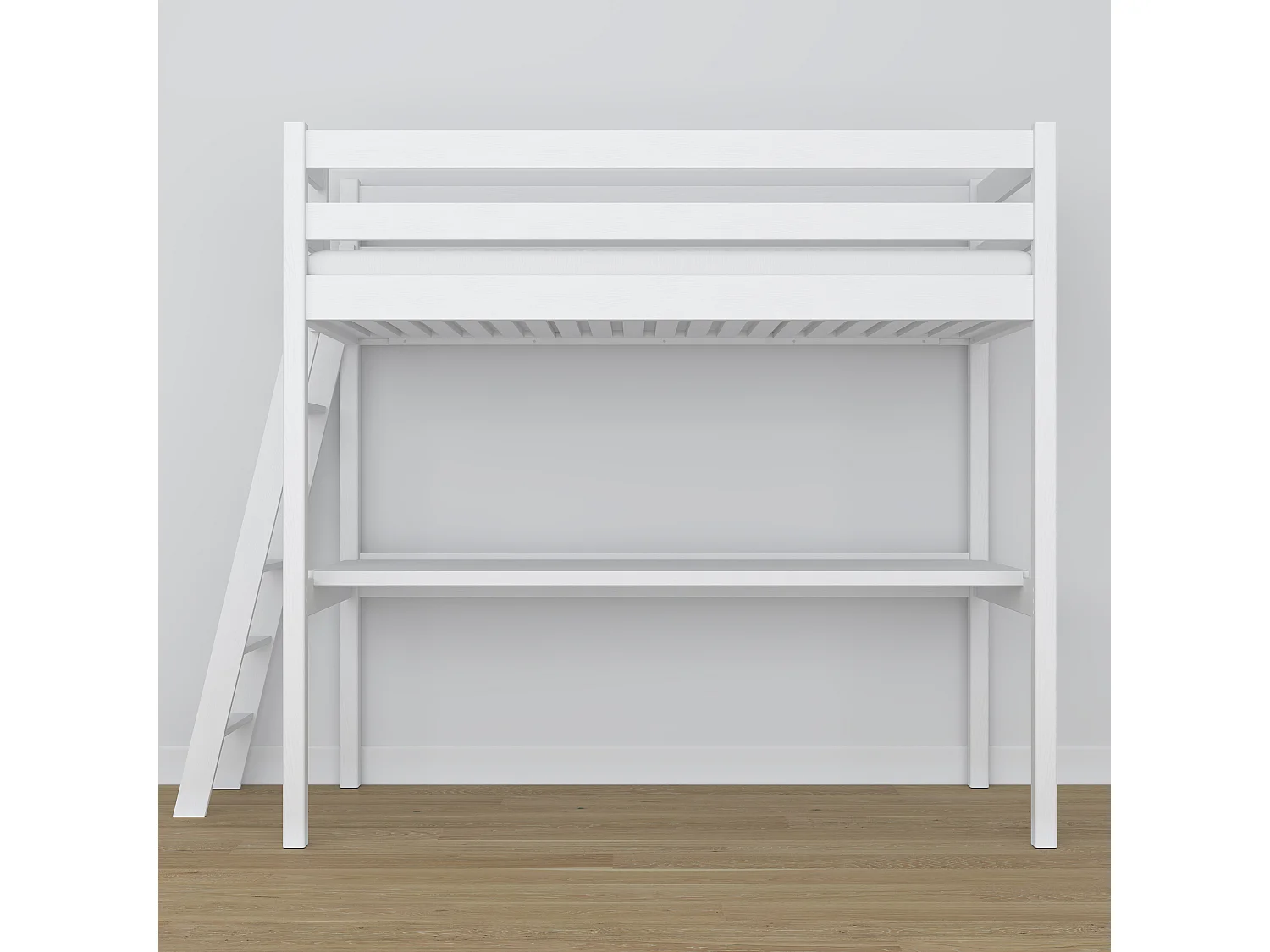 Lit mezzanine en bois - avec bureau N02 Blanc 100x180