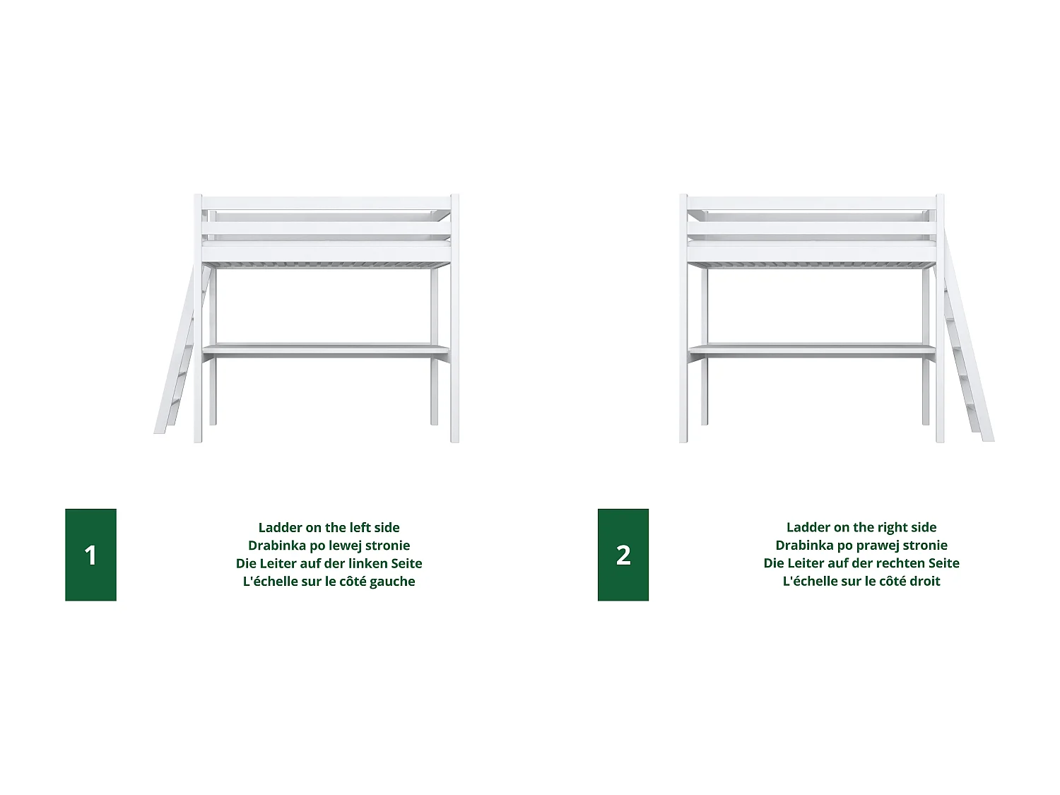 Lit mezzanine en bois - avec bureau N02 Blanc 100x180