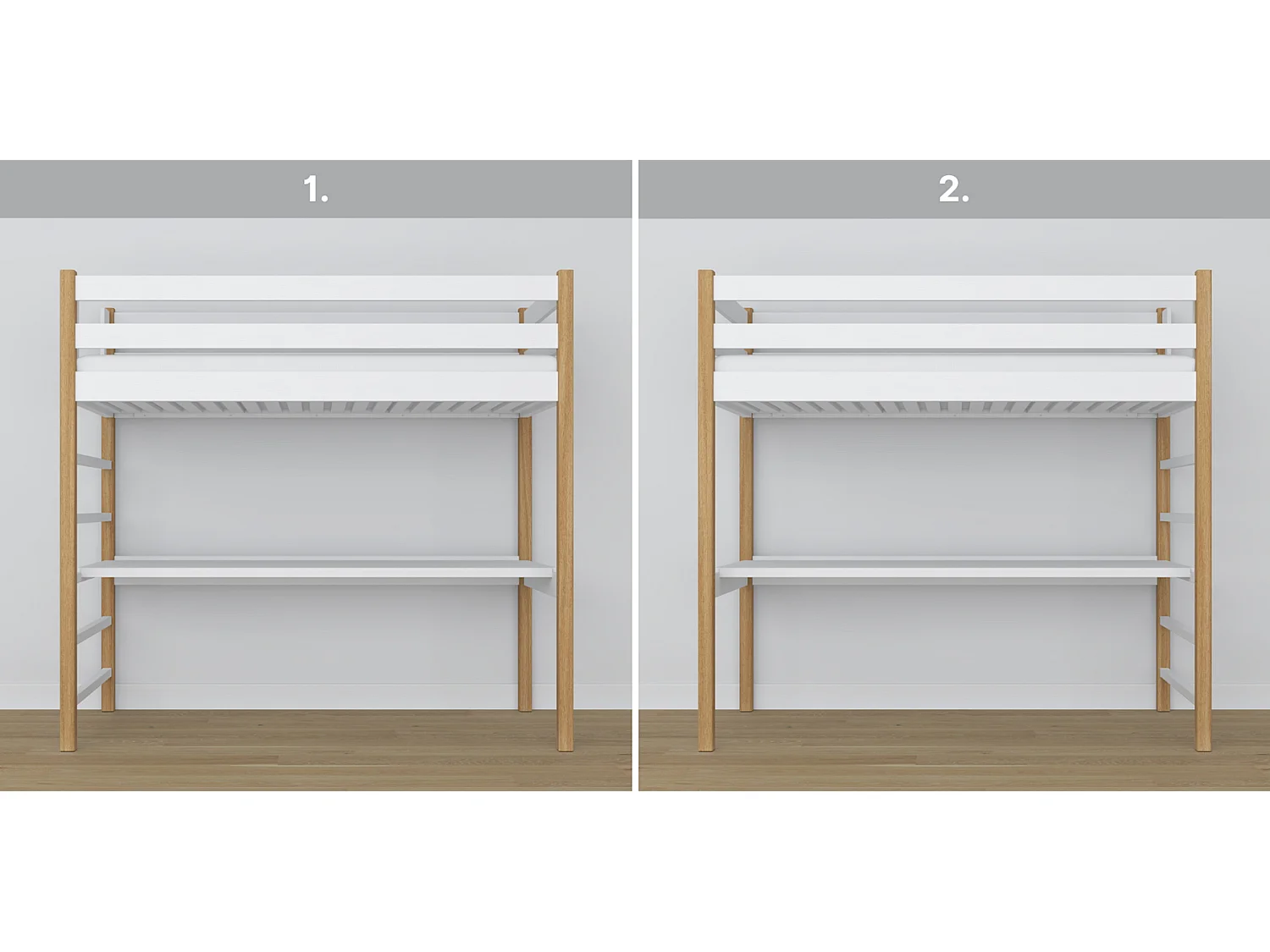 HOCHBETT N01 mit Schreibtisch Weiß / Eiche Natur 90x180