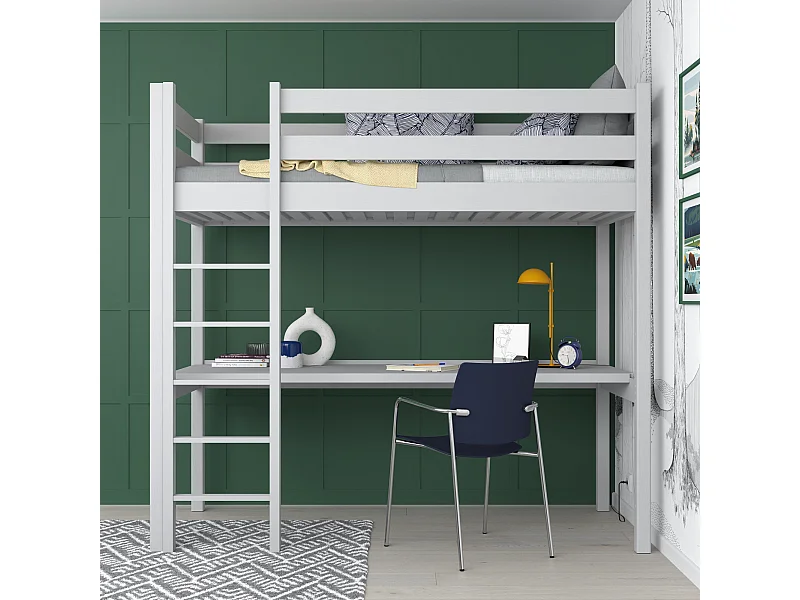 Lit mezzanine en bois - avec bureau N05 Gris 80x180