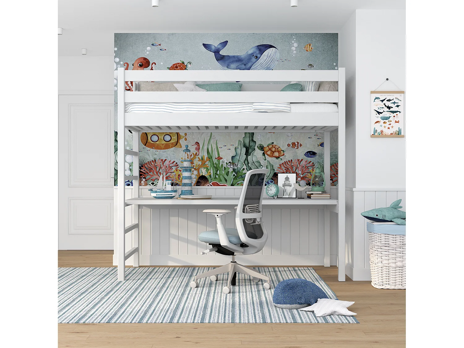 HOCHBETT N01 mit Schreibtisch Weiß 80x200
