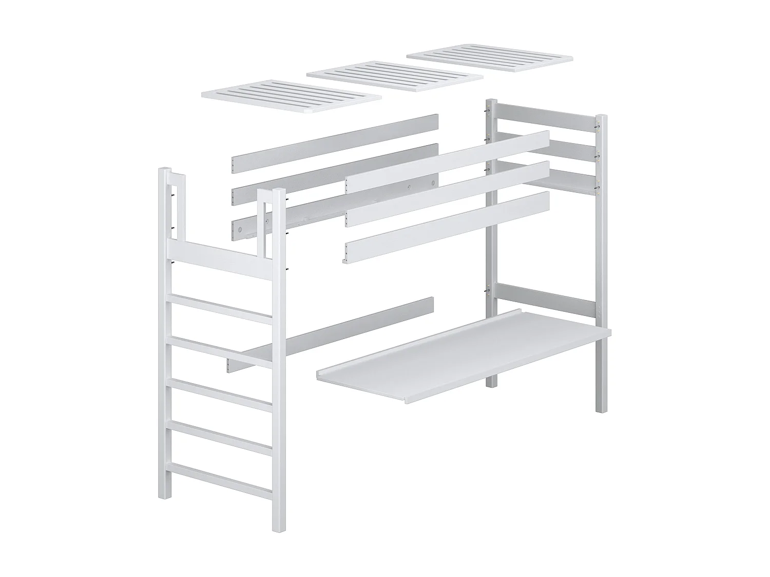 Lit mezzanine en bois - avec bureau N01 Noir / Chêne Naturel 100x180