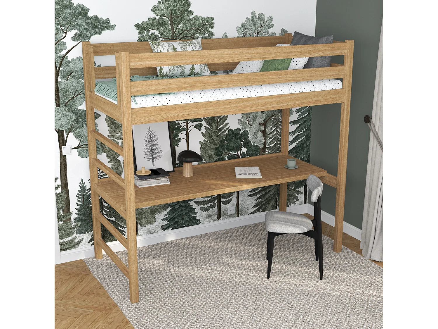 HOCHBETT N01 mit Schreibtisch Eiche Natur 90x200