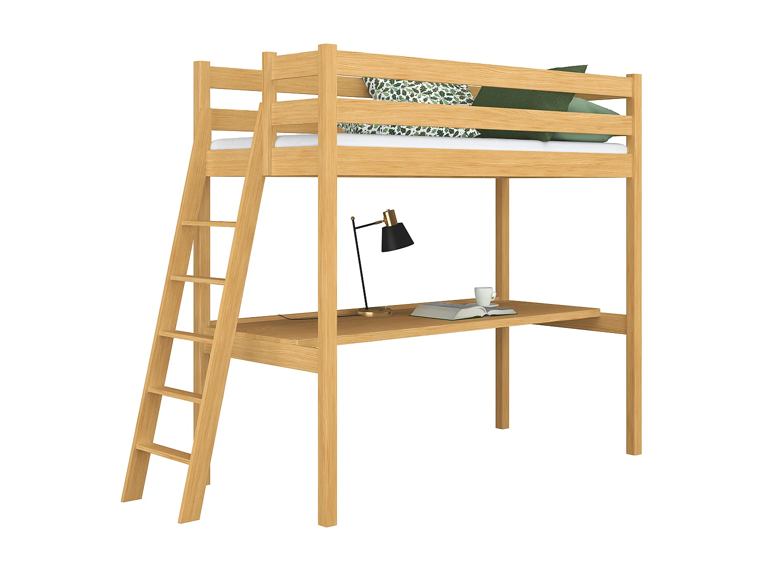 HOCHBETT N02 mit Schreibtisch Naturkiefer 90x200