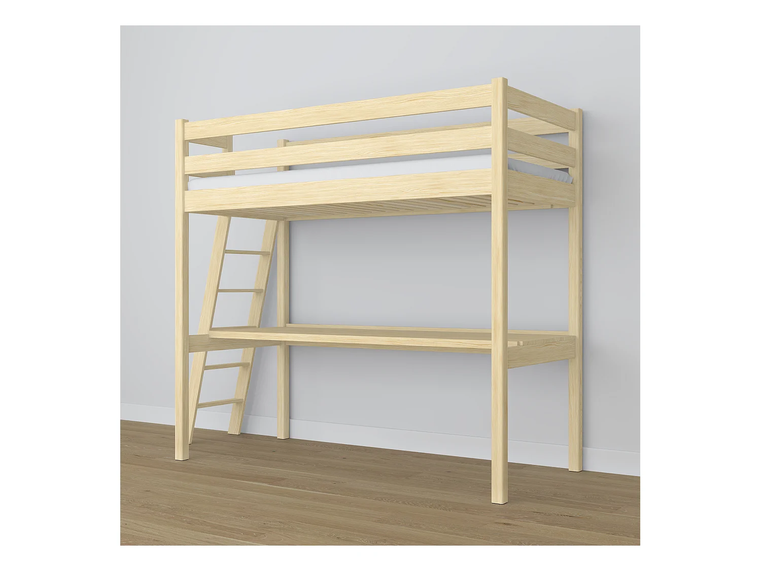 Lit mezzanine en bois - avec bureau N02 Pin Clair 90x190
