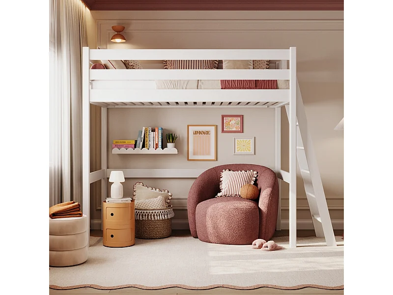 Lit mezzanine en bois N02 Blanc 90x200