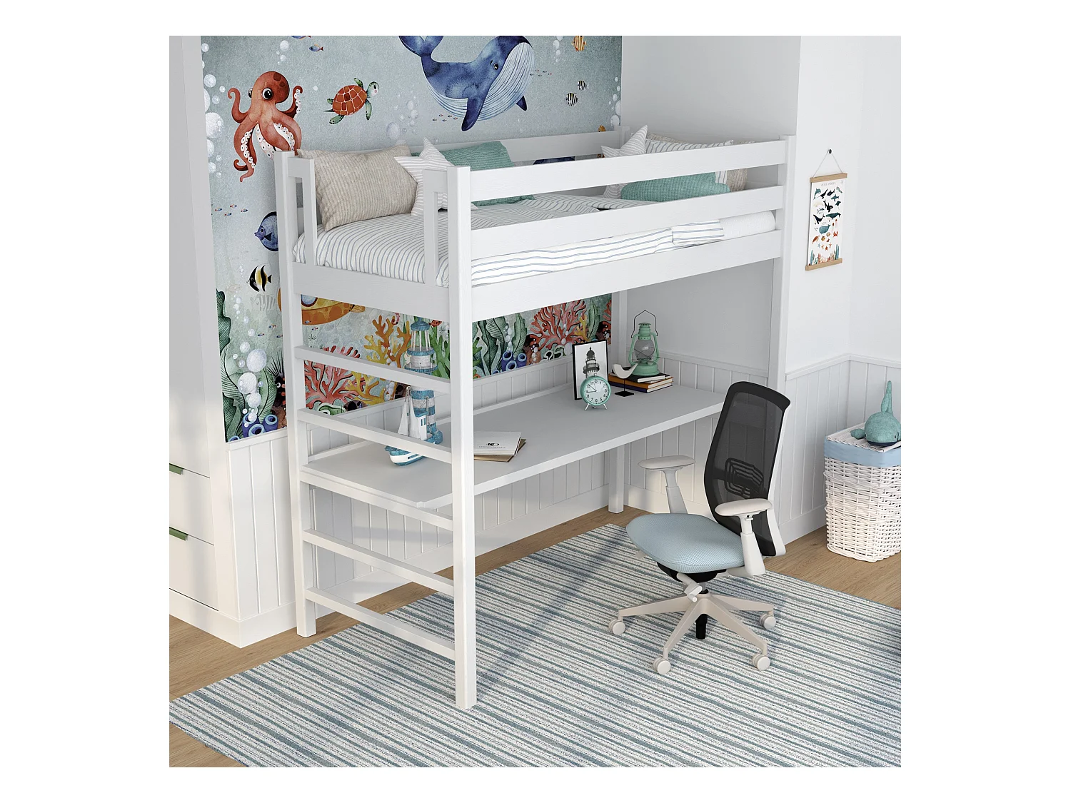 HOCHBETT N01 mit Schreibtisch Weiß 120x190