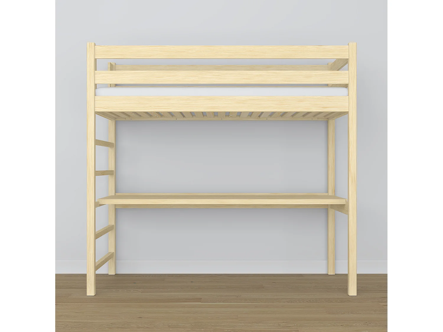 Lit mezzanine en bois - avec bureau N01 Pin Clair 120x180