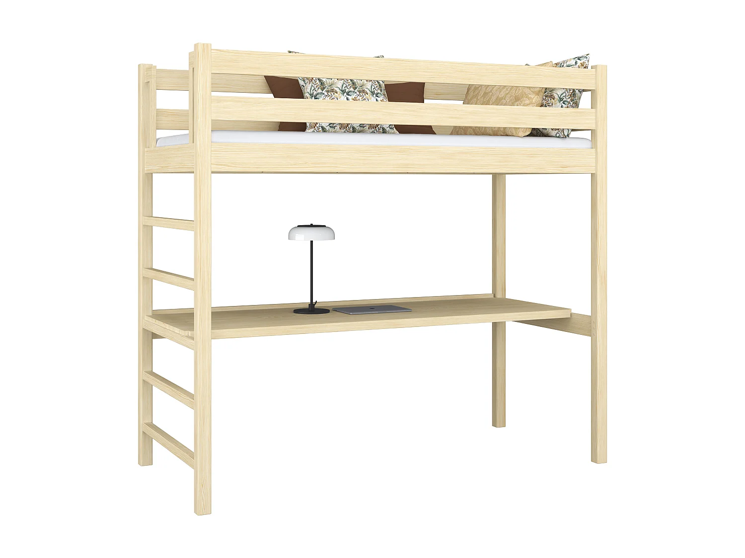 Lit mezzanine en bois - avec bureau N01 Pin Clair 120x180