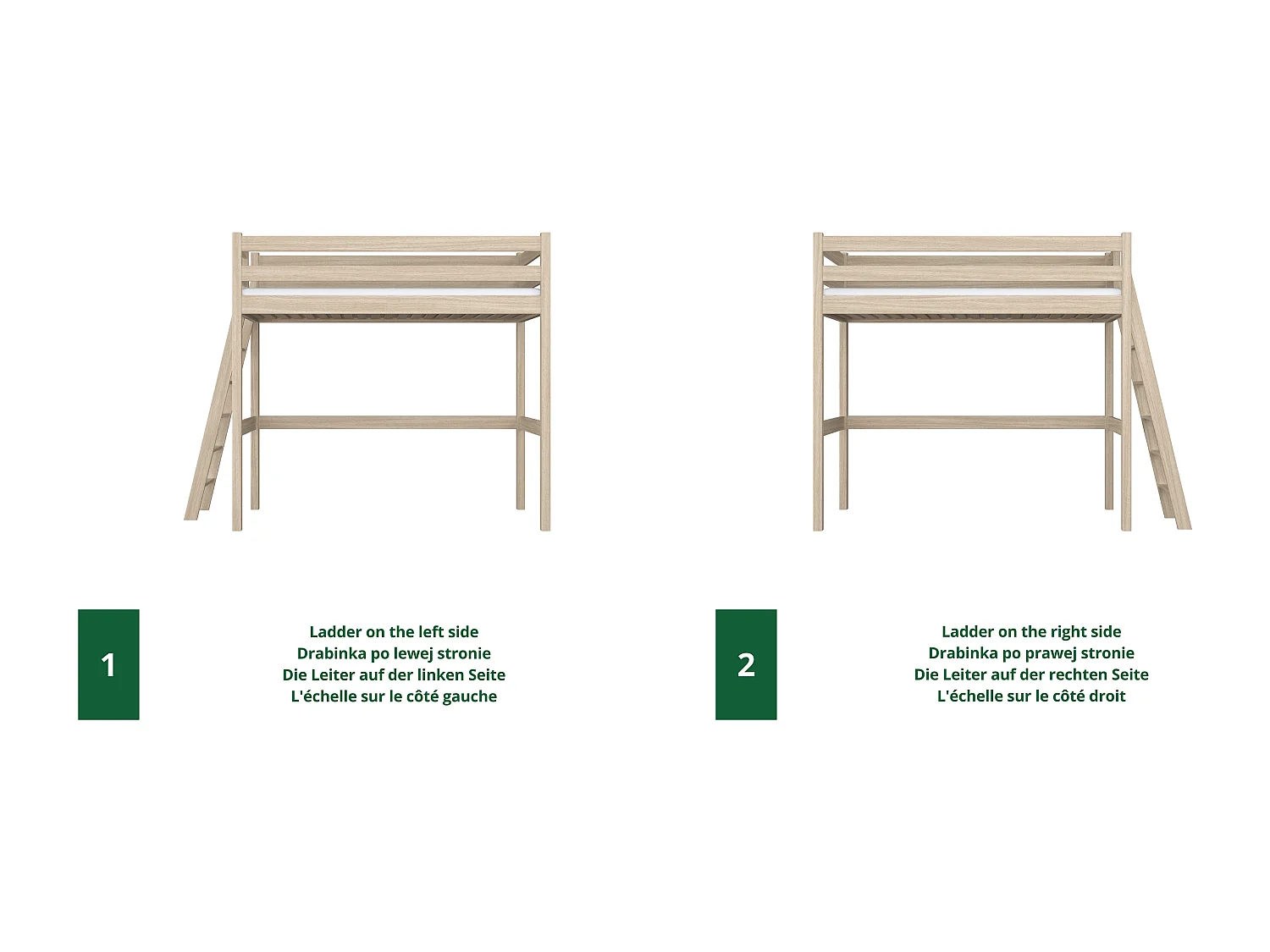 Lit mezzanine en chêne N02 Chêne Blanchi 90x200