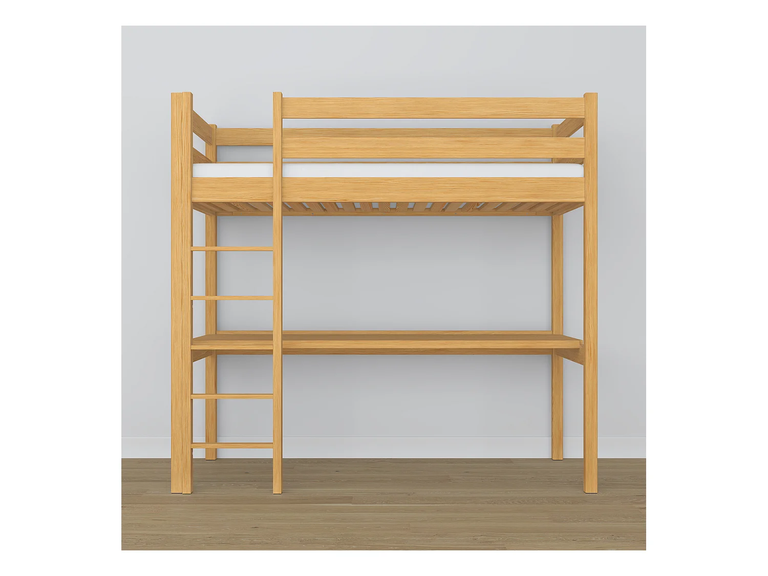 Lit mezzanine en bois - avec bureau N05 Pin Naturel 90x180