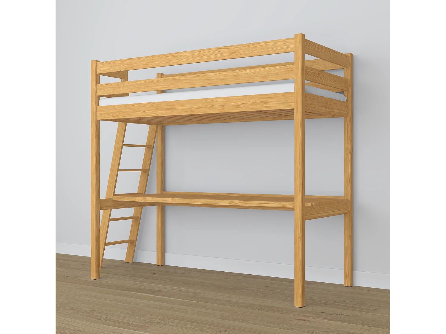 HOCHBETT N02 mit Schreibtisch Naturkiefer 90x190