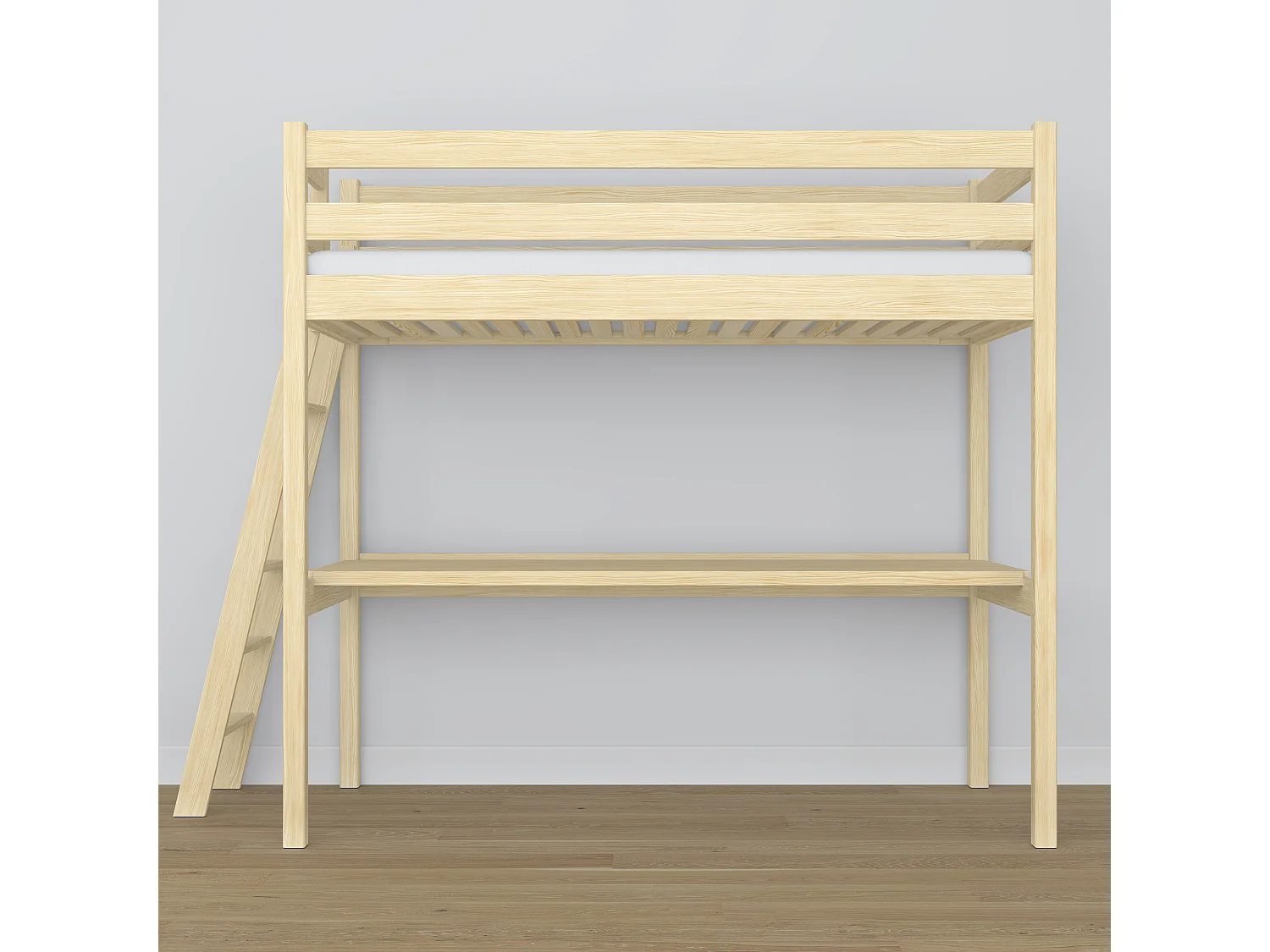Lit mezzanine en bois - avec bureau N02 Pin Clair 100x190