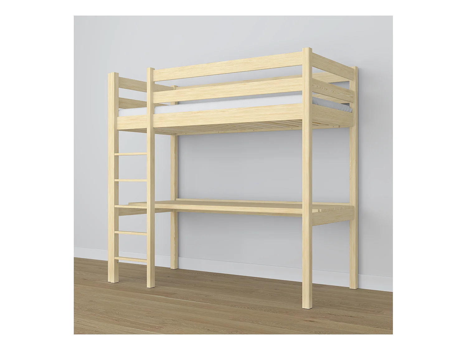 Lit mezzanine en bois - avec bureau N05 Pin Clair 90x190