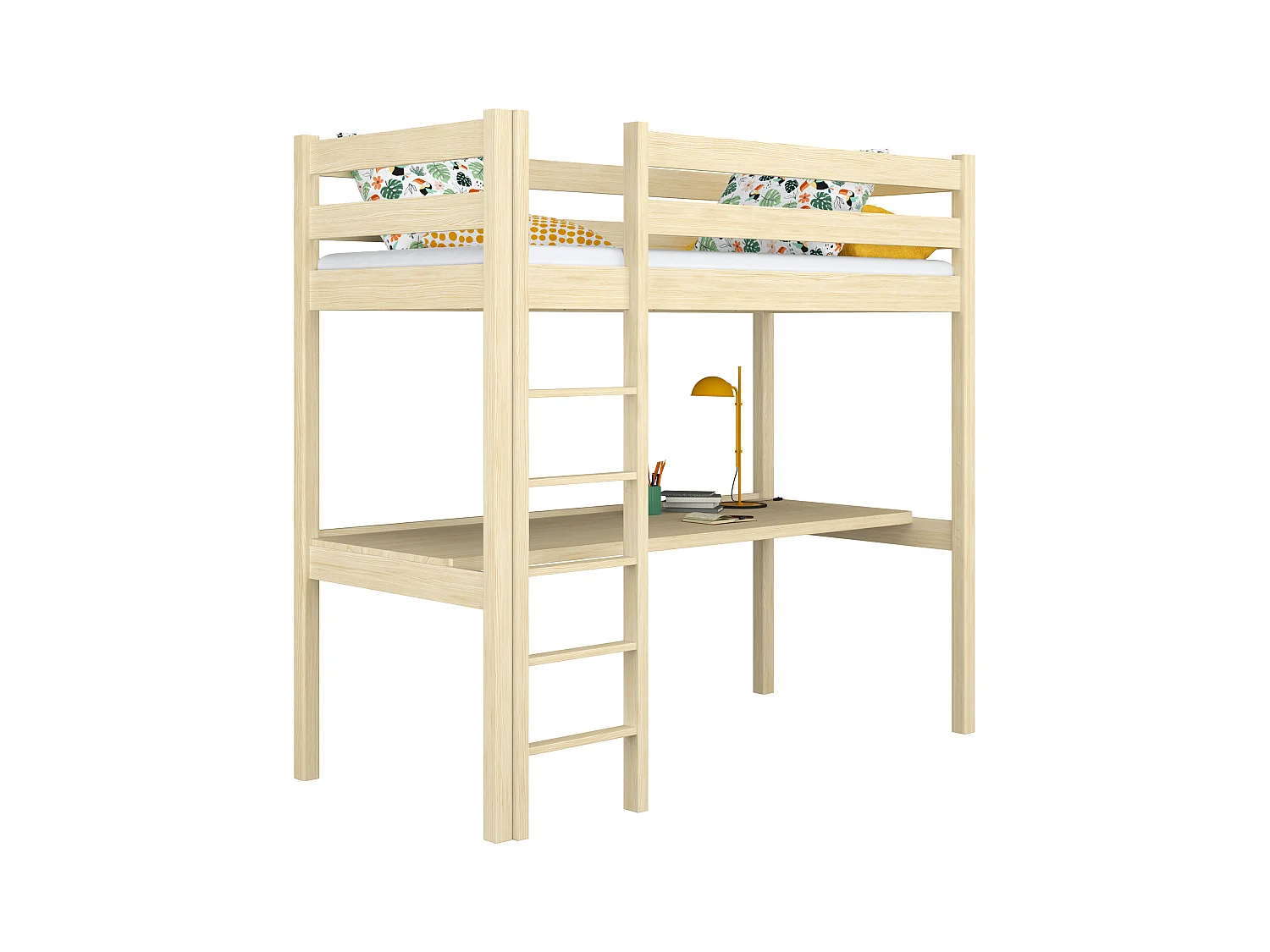Lit mezzanine en bois - avec bureau N05 Pin Clair 90x190