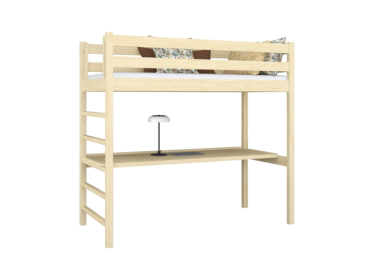 Lit mezzanine en bois - avec bureau N01 Pin Clair 100x200