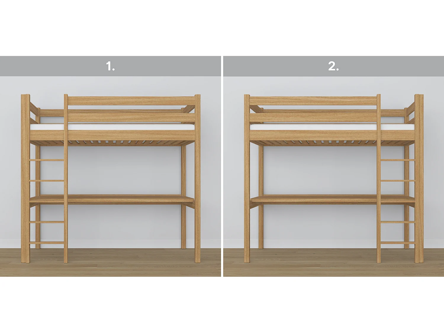 HOCHBETT N05 mit Schreibtisch Eiche Natur 80x200