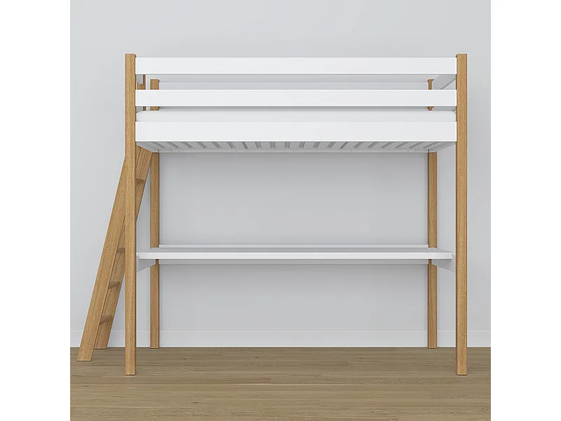 HOCHBETT N02 mit Schreibtisch Weiß / Eiche Natur 100x180