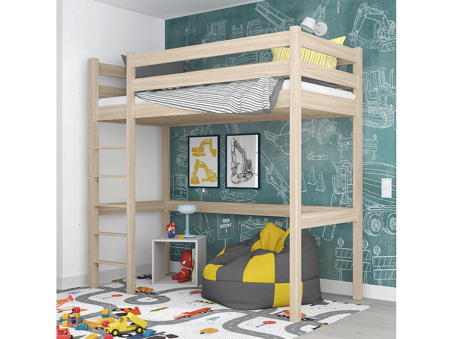 Lit mezzanine en chêne N05 Chêne Blanchi 120x180