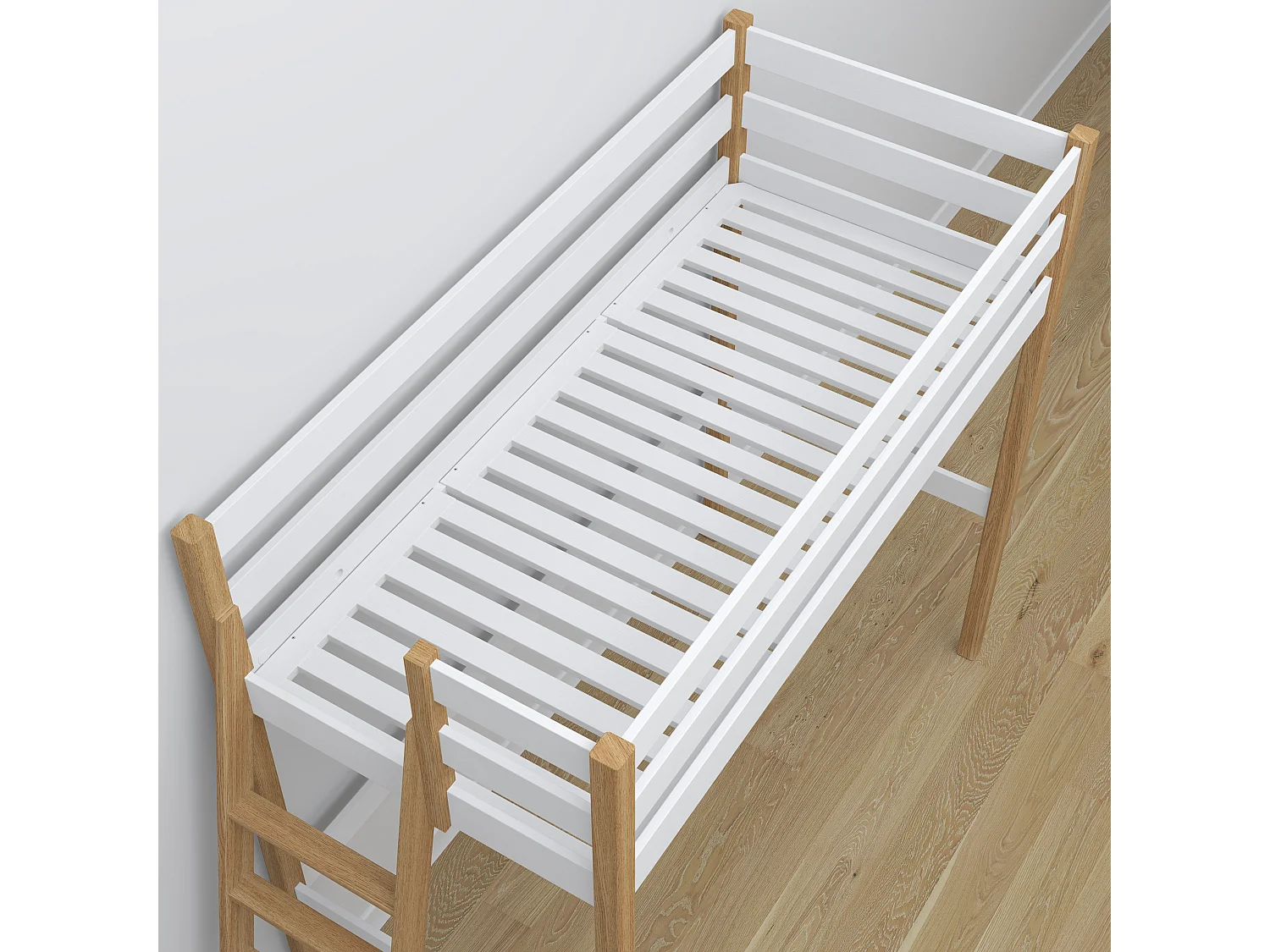 Lit mezzanine en bois - avec bureau N02 Blanc / Chêne Naturel 120x180