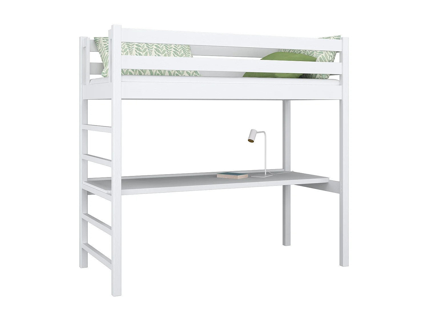 HOCHBETT N01 mit Schreibtisch Weiß 100x180