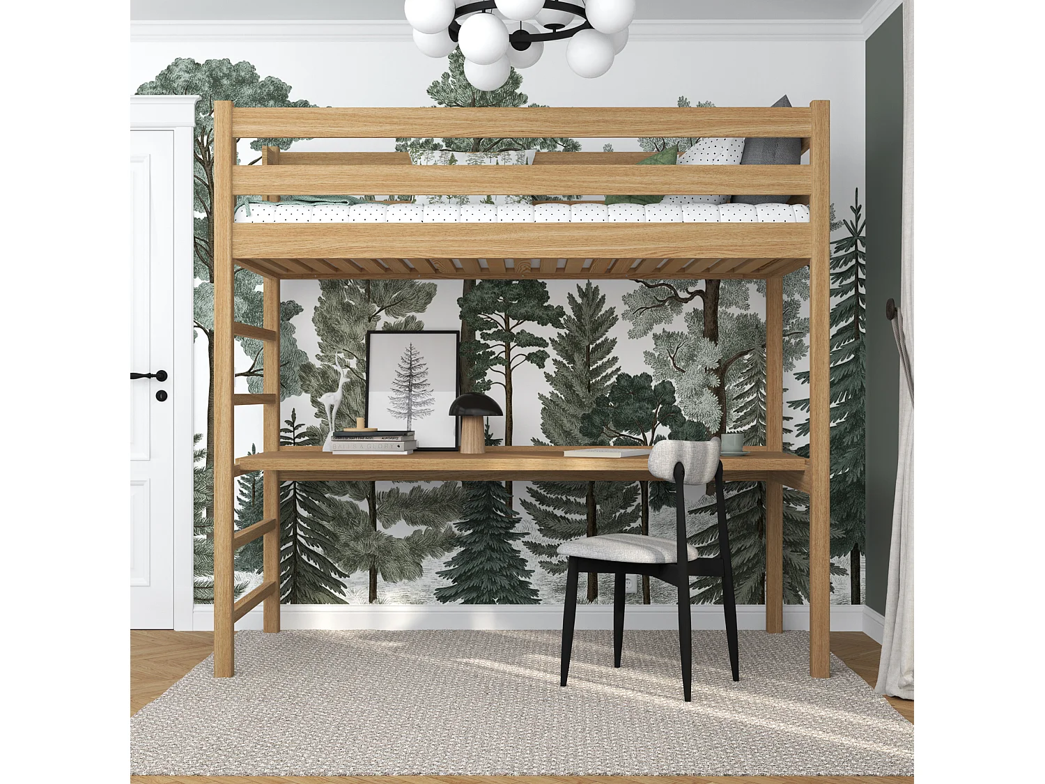 Lit mezzanine en chêne - avec bureau N01 Chêne Naturel 90x190