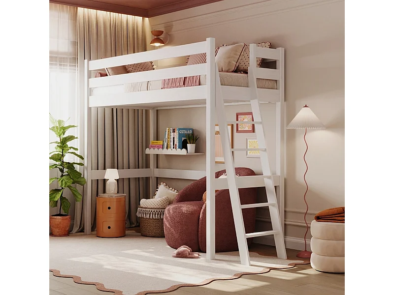 Lit mezzanine en bois N02 Blanc 90x190