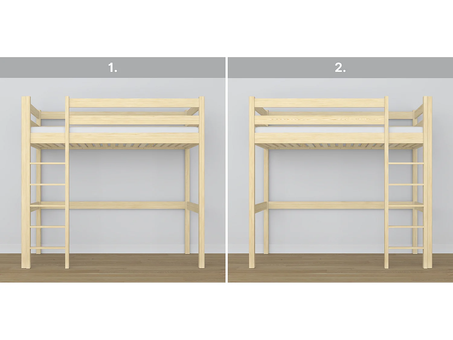 Lit mezzanine en bois N05 Pin Clair 120x180