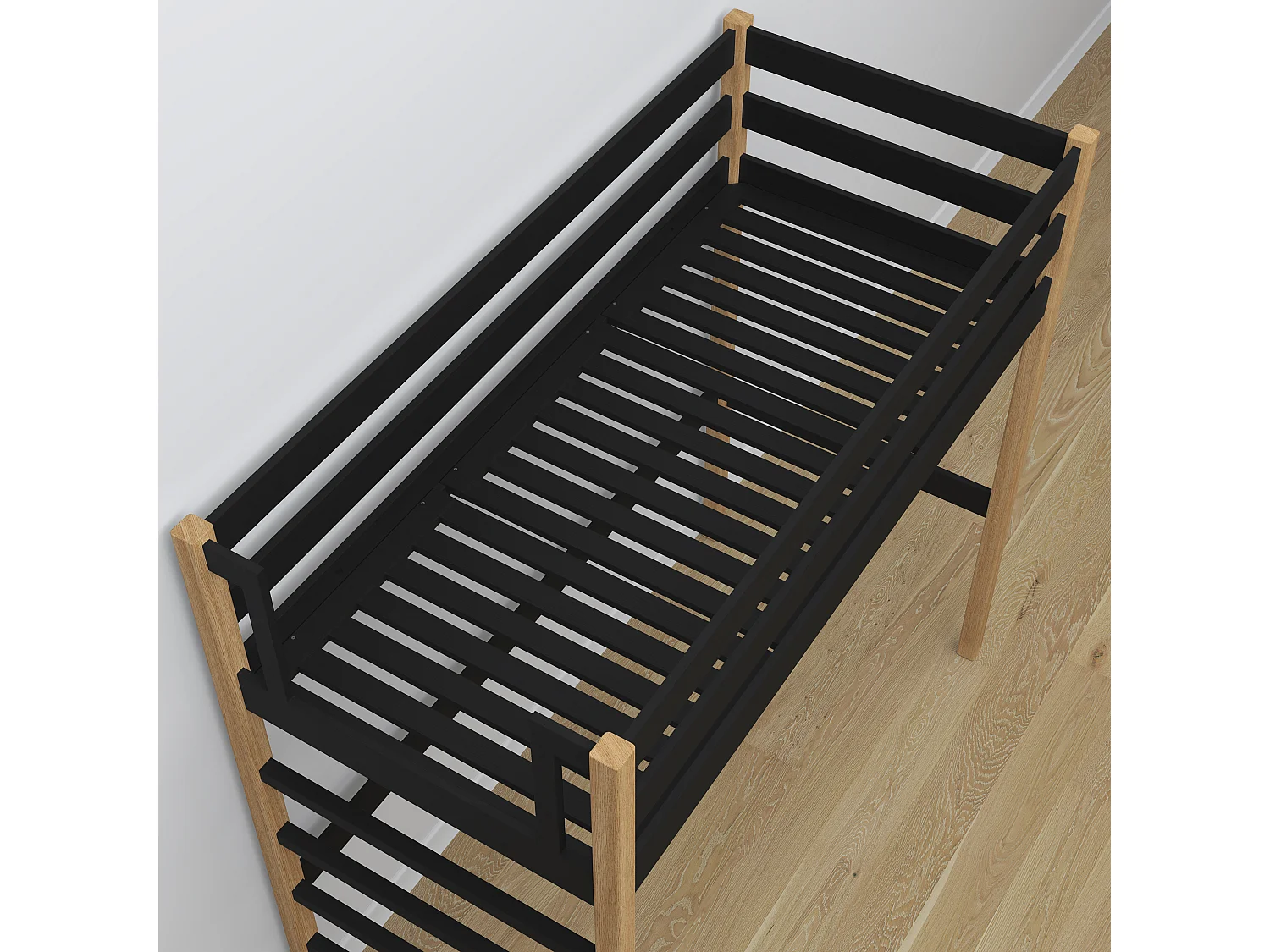 Lit mezzanine en bois - avec bureau N01 Noir / Chêne Naturel 90x200