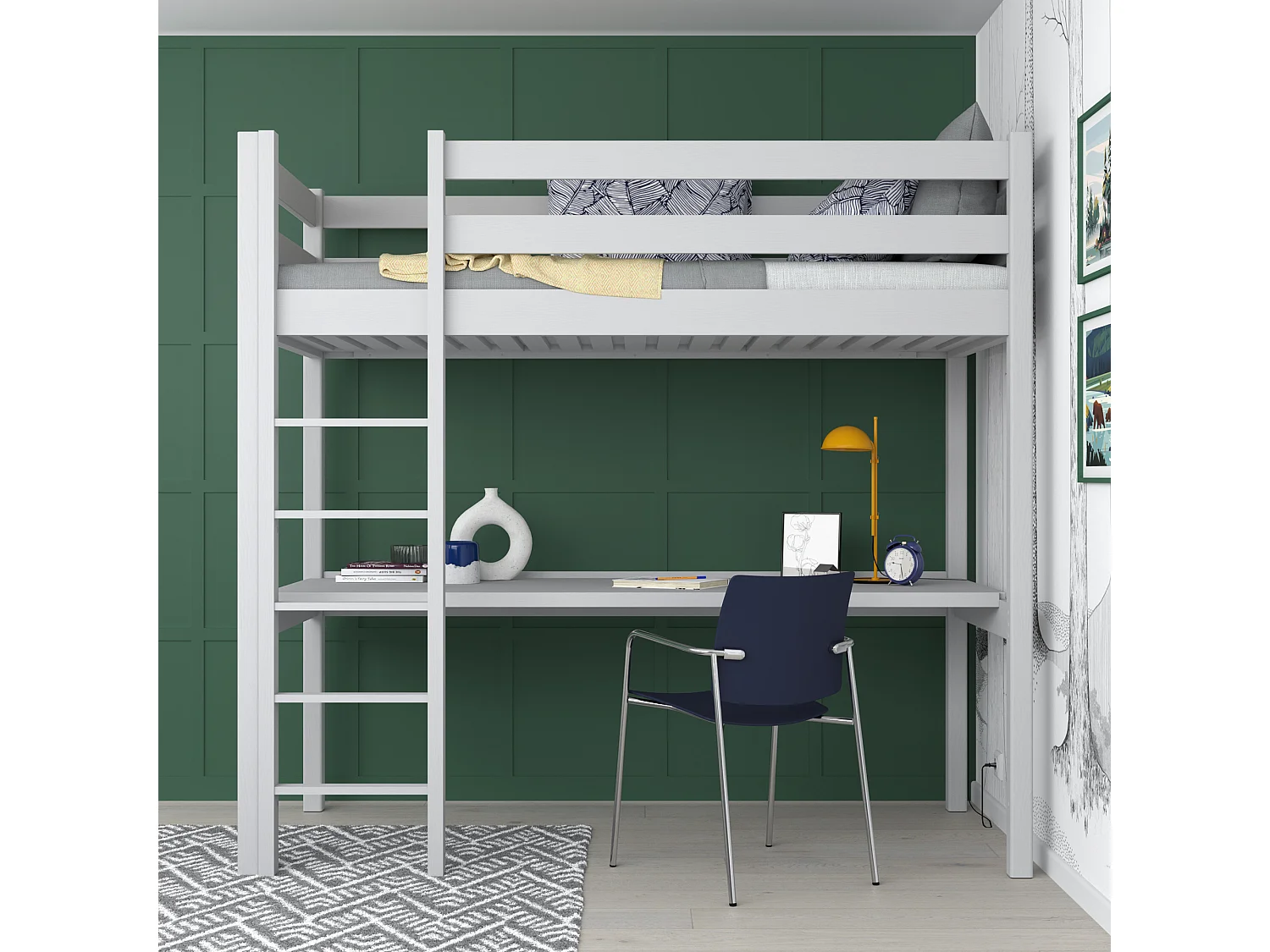 HOCHBETT N05 mit Schreibtisch Grau 90x190