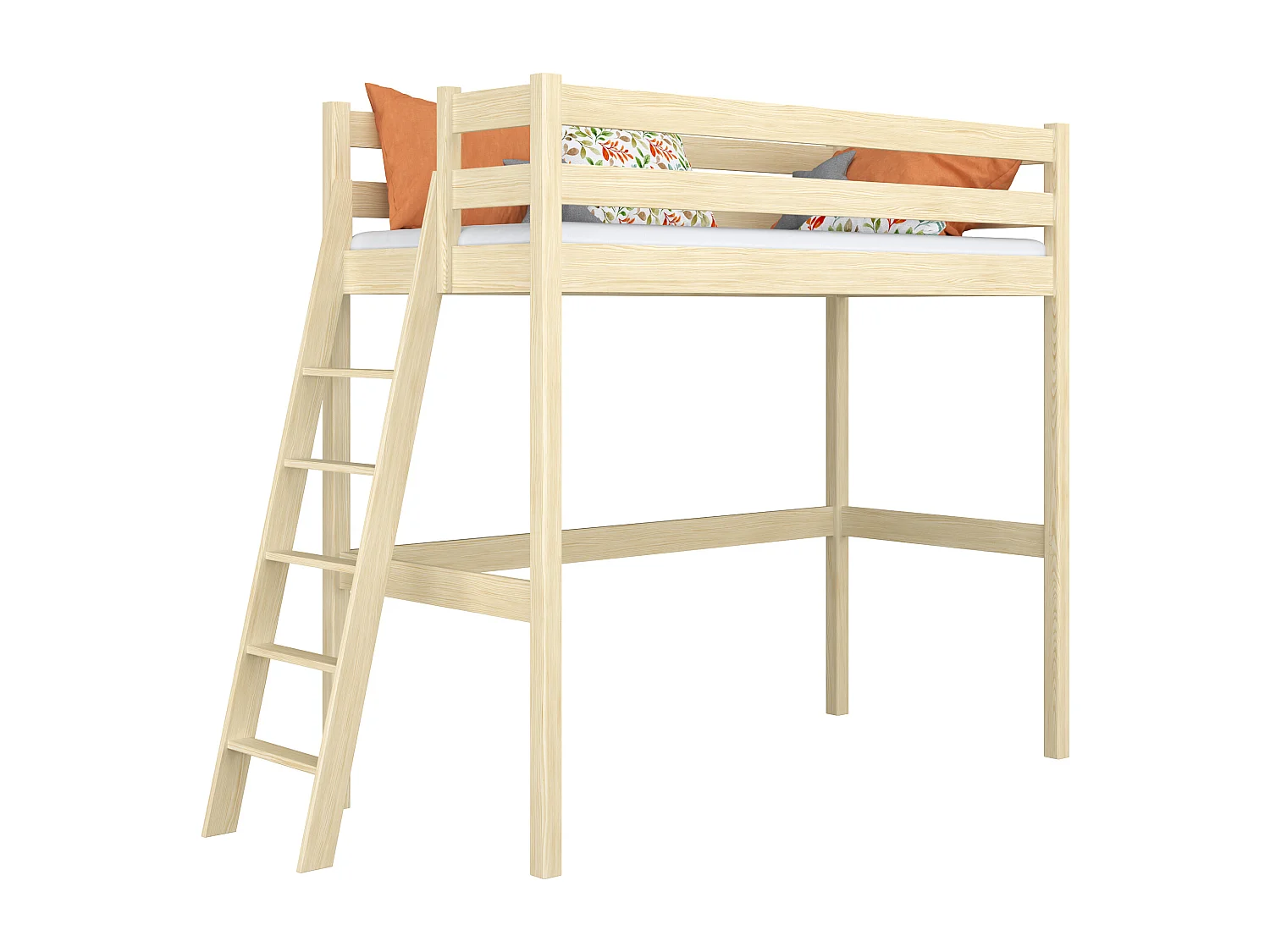 Lit mezzanine en bois N02 Pin Clair 80x200
