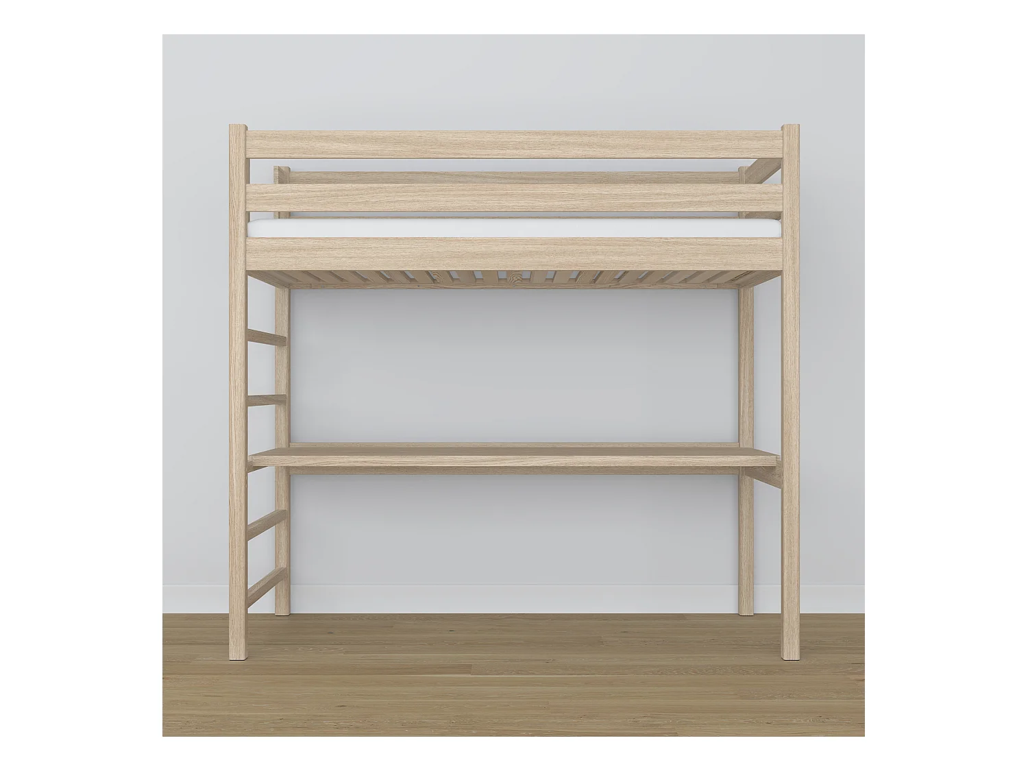 Lit mezzanine en chêne - avec bureau N01 Chêne Blanchi 90x190