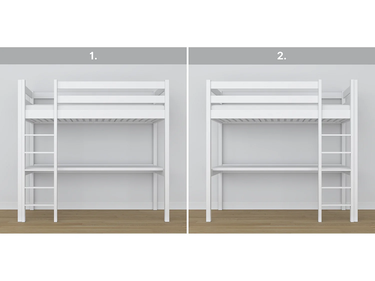 Lit mezzanine en bois - avec bureau N05 Blanc 120x190