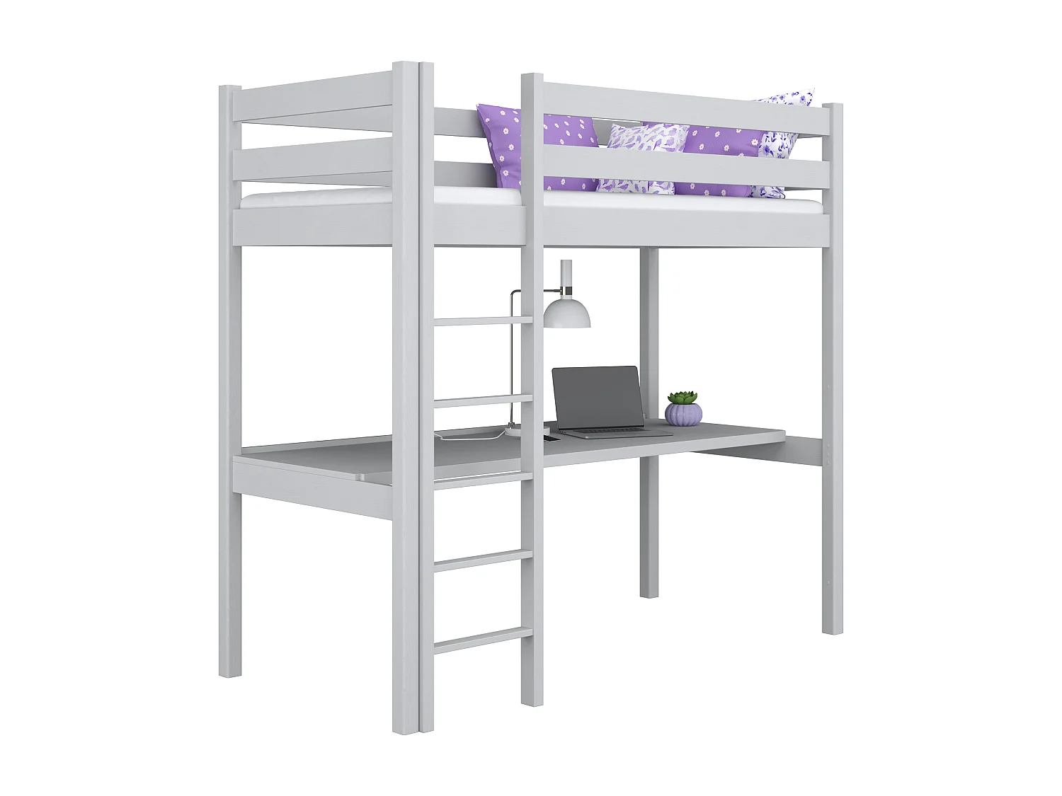 Lit mezzanine en bois - avec bureau N05 Gris 80x190