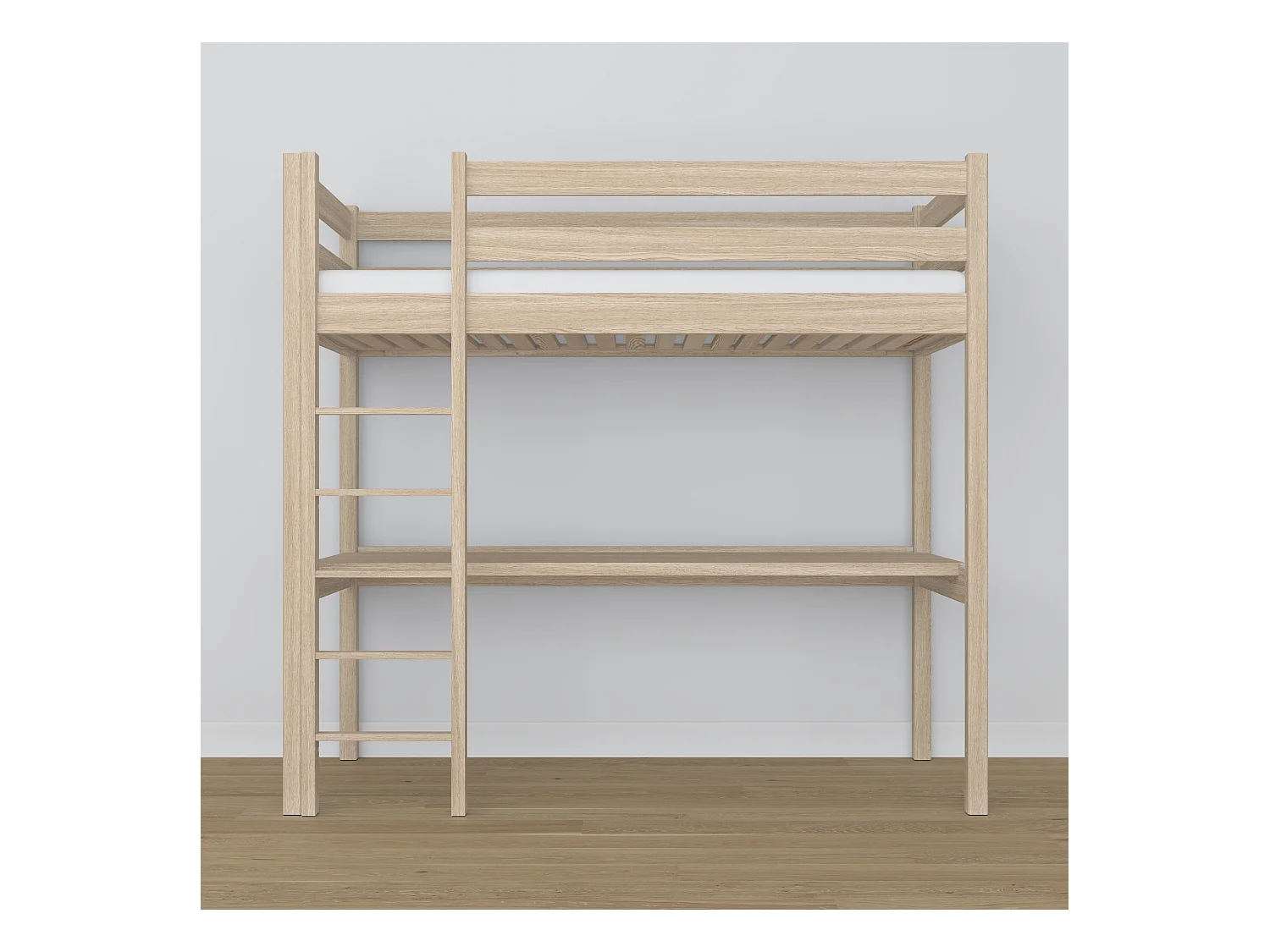 Lit mezzanine en chêne - avec bureau N05 Chêne Blanchi 100x190