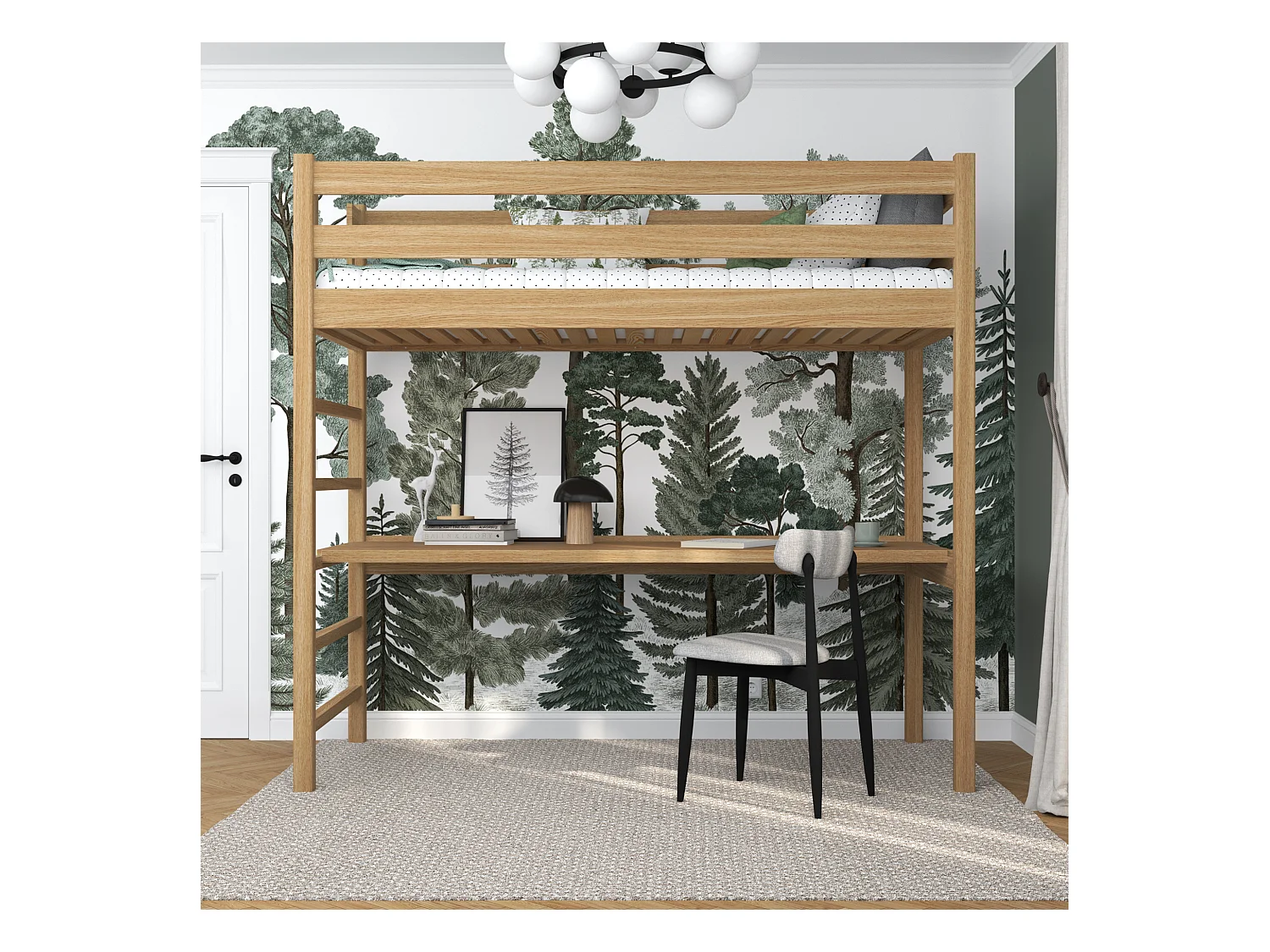 Lit mezzanine en chêne - avec bureau N01 Chêne Naturel 80x200