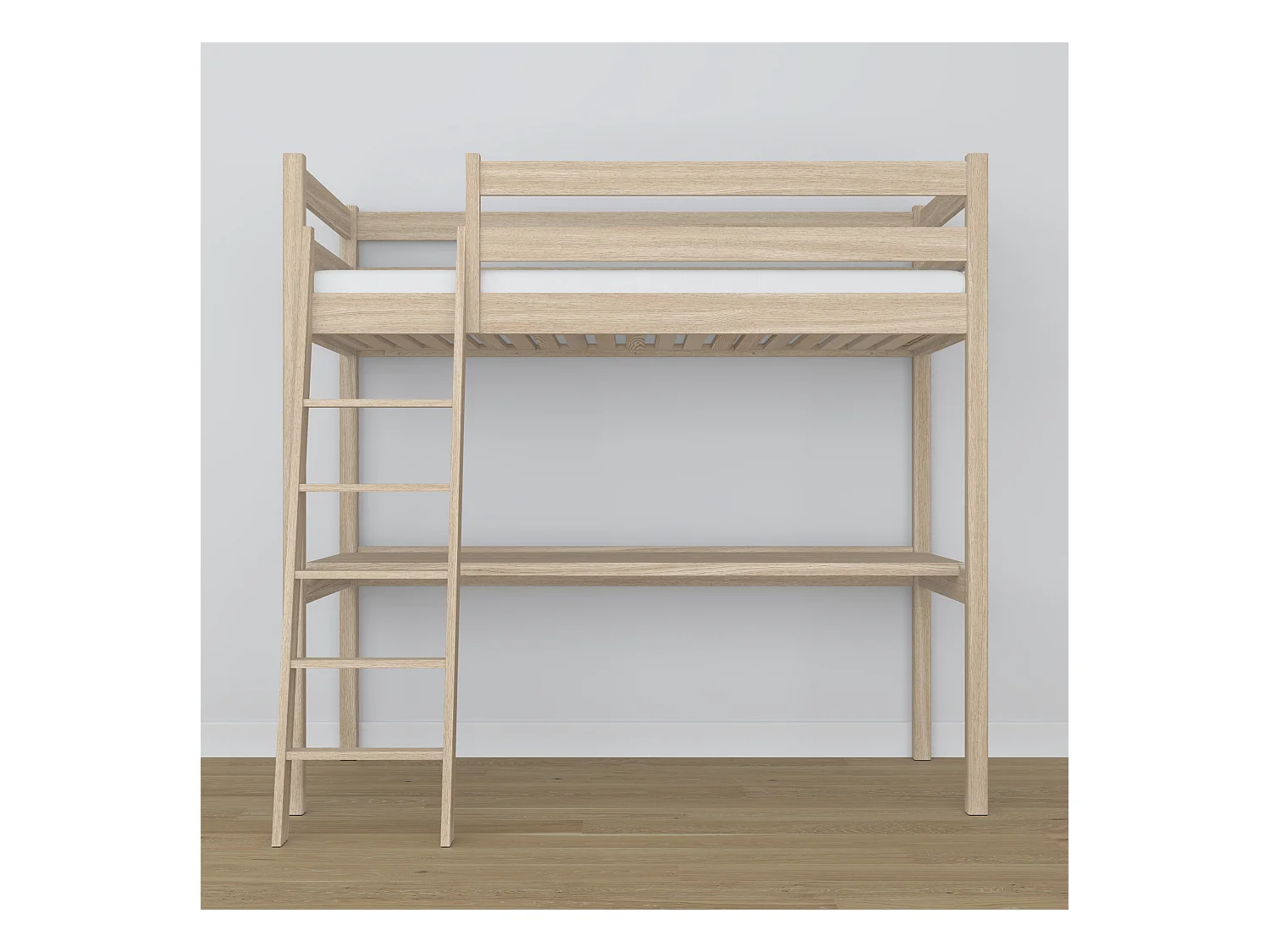 Lit mezzanine en chêne - avec bureau N03 Chêne Blanchi 90x190